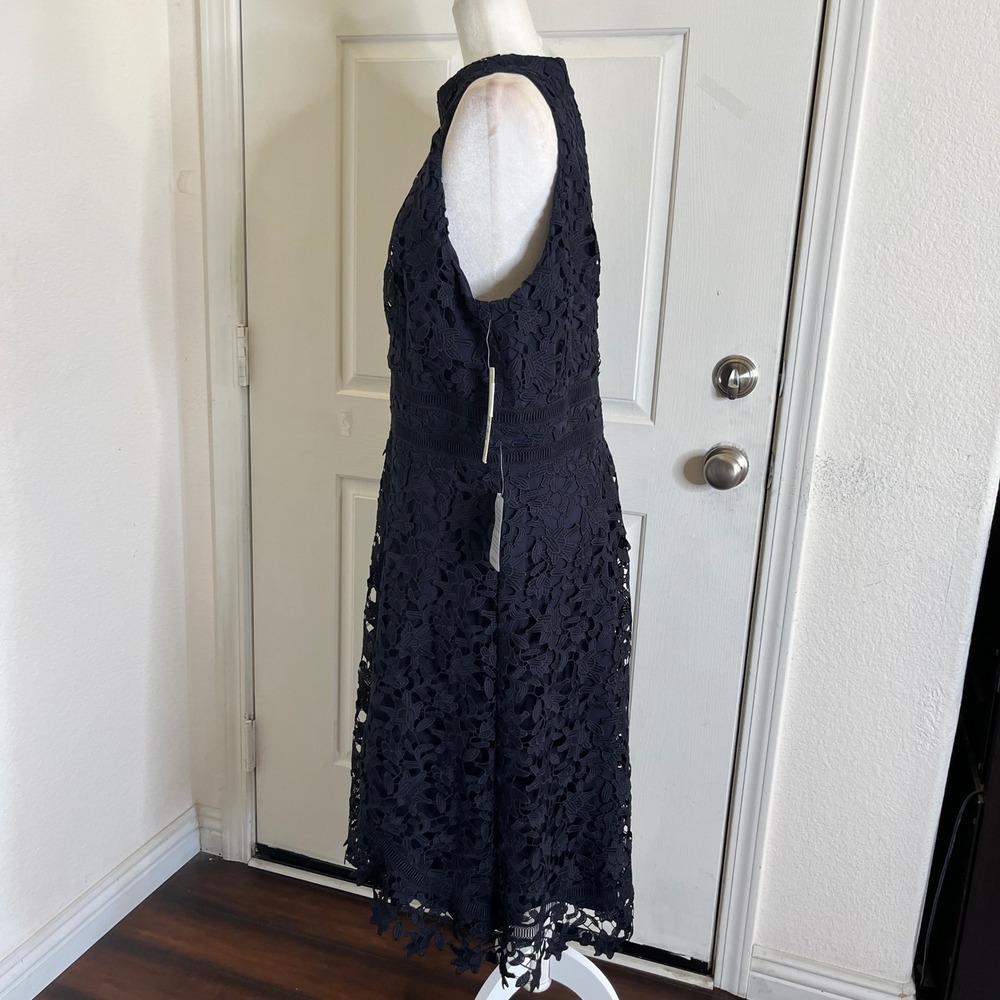 New Eliza‎ J Women Asymmetric Hem Mock Neck Lace Dress size 18 Navy Cocktail - Picture 6 of 16